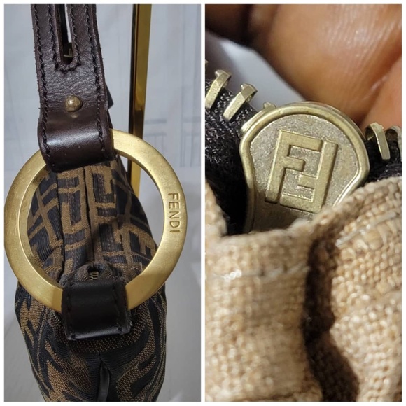 Authentic Fendi Tobacco Zucca Canvas and Leather Oyster Bag Brown - Picture 9 of 11